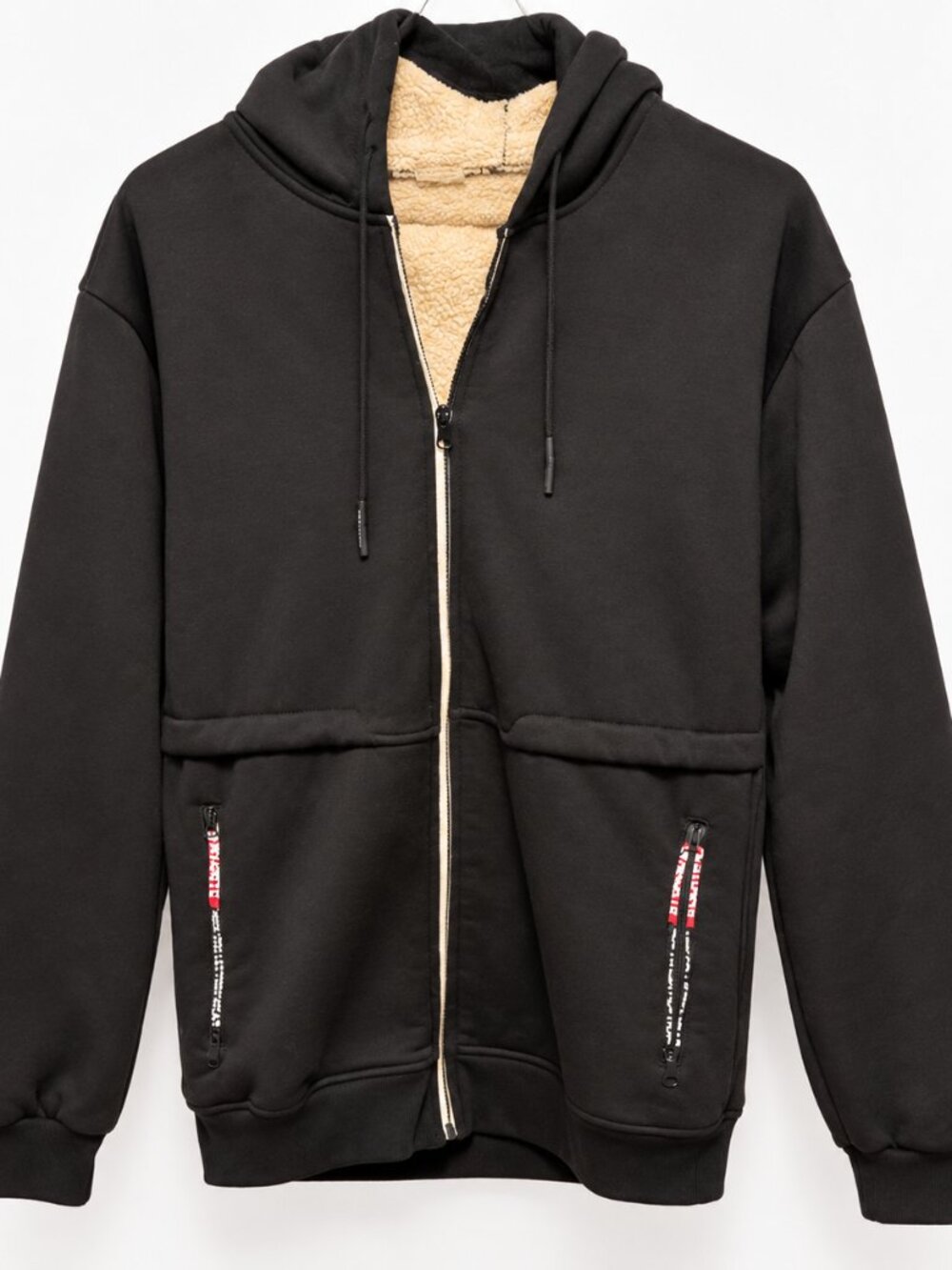 FILA Black zip hoodie with sherpa lining and zip pockets